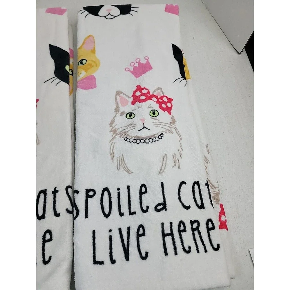 Kassafina Spoiled Cats Live Here Set Of 2 Plush Big Bath Towels